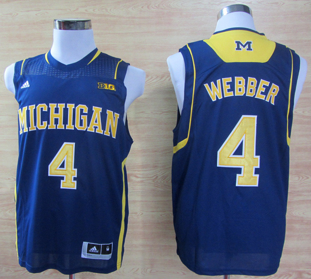NCAA Michigan Wolverines 4 Chirs Webber Navy Blue College Basketball Jersey Big 10 Patch